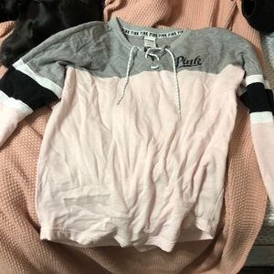 Pink lace up sweater